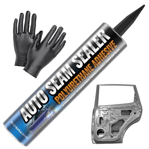 Professional Automotive Seam Sealer, Paintable Quick-Set Polyurethane Auto Body Seam Sealer for Metal Surfaces of Cars, Trucks, Etc, Includes Gloves & Tip - White RV Roof Sealant