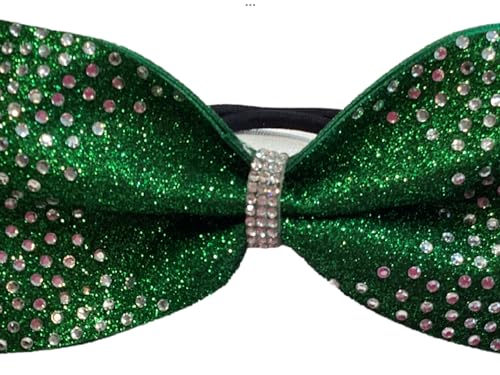 Tailless Rhinestone Glitter Cheer Bows - ALL COLORS AVAILABLE (Green)