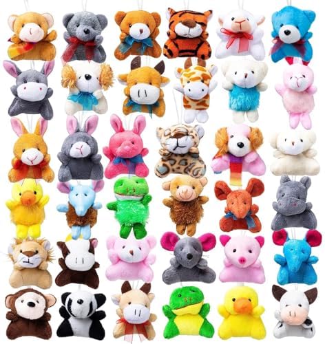 JOYIN 36 Pack Mini Animal Plush Toy Assortment (36 Units 3" Each),Bulk Stuffed Animals Party Favors for Kids, Small Animals Plush Keychain Decoration, Carnival Prizes, Valentine's Day Party Favors