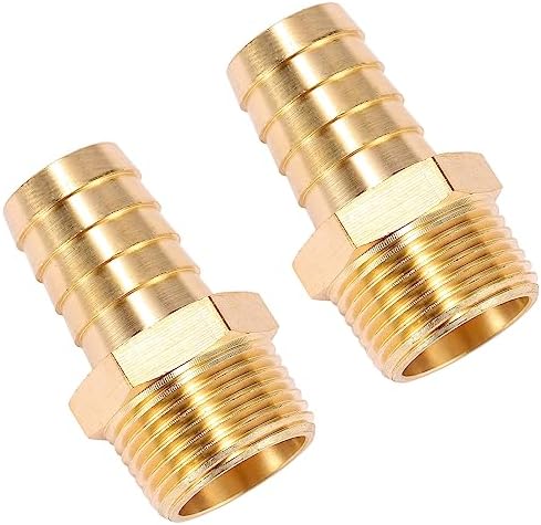 2 Pack Brass Hose Fitting, Adapter, 3/4" Barb x 3/4" NPT Male Pipe