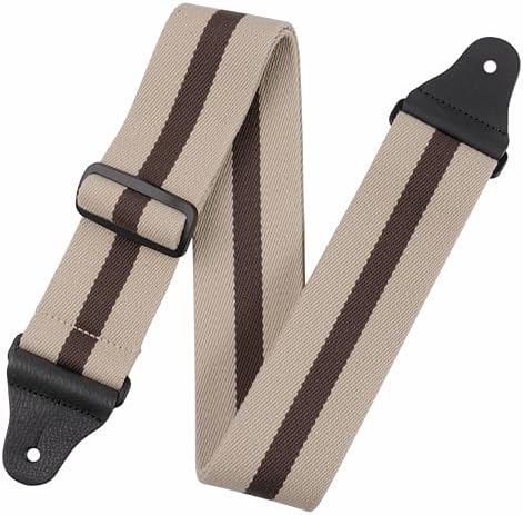 Nefelibata Guitar Strap,2.3" Full Grain Leather End Solid Color Cotton Guitar Straps for Bass,Electric&Acoustic,Come with Gasket and Headstock Rope(Stripe Brown)