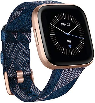 Fitbit Versa 2 Special Edition Health and Fitness Smart Watch with Heart Rate, Music, Alexa Built-In, Sleep and Swim Tracking, Navy and Pink Woven/Copper Rose, One Size (S and L Bands Included), 2.3