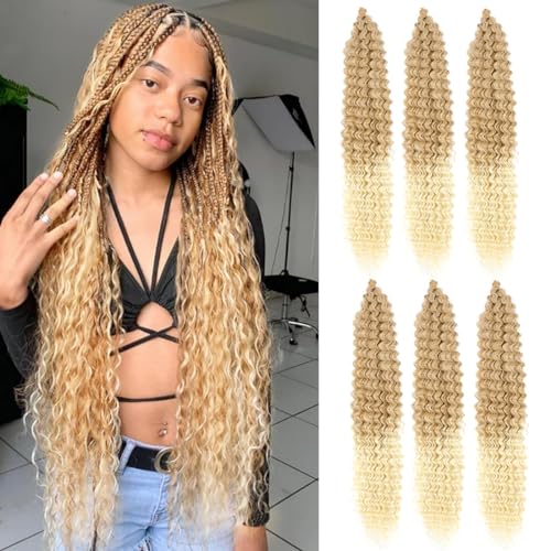 Curly Braiding Hair 30 Inch Ocean Wave Crochet Hair for Black Women Long Deep Wave Wet and Wavy Braiding Hair For Boho Braids (27/613, (Pack of 6))