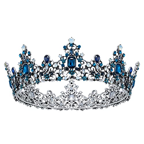 SWEETV Queen Crown for Women - Baroque Wedding Tiaras and Crowns, Jeweled Costume Tiara Princess Crown, Prom Birthday Party Halloween Hair Accessories,Blue