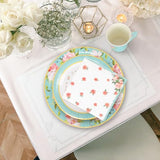 Whaline Tea Party Tableware Supplies Serves 24 Spring Floral Tea Party Disposable Paper Dinnerware, 24 9" Plates 24 7" Saucer Plate 24 9oz Tea Cups with Handle 48 Luncheon Napkins