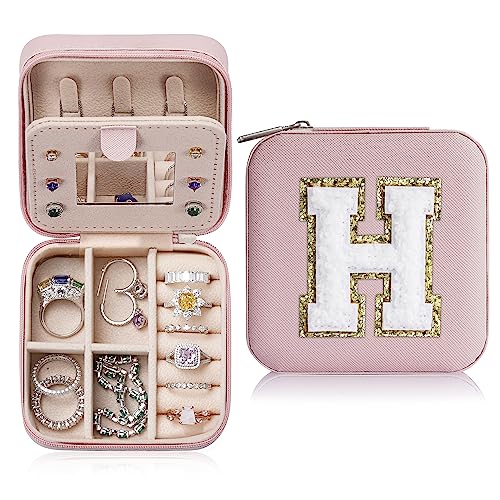 Parima Sister Gifts for Girls - Travel Jewelry Box for Sister, Jewelry Box Organizer for Sister Birthday Gifts | Christmas Gifts for Sister Big Sister Little Sister - Letter H, Pink