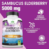 NaturaLife Labs Sambucus Elderberry 5,000 mg Super Concentrated 65:1 with Vitamin C & Zinc - 90 Day Supply - Sambucus Extract Immune Support, Immune Defense| Non-GMO | 90 Veggie Capsules