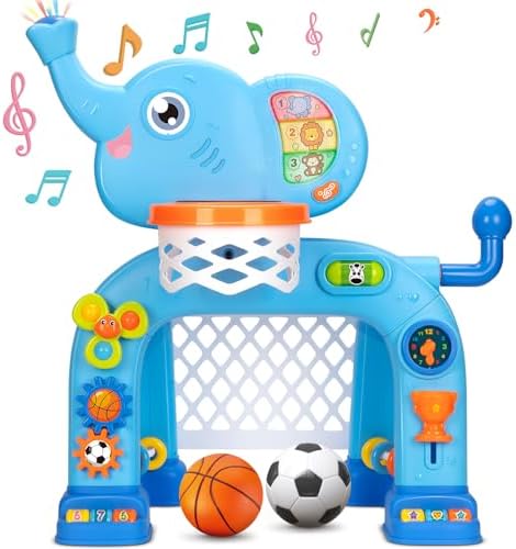 KIZZYEA Toys for 1 2 3 Years Old Boys Girls, Toddler Basketball Hoop & Soccer Goal Sports Toy, Interactive Musical Toys, Montessori Toys, Christmas Birthday Gift for Baby Kids Age 12-18 Months