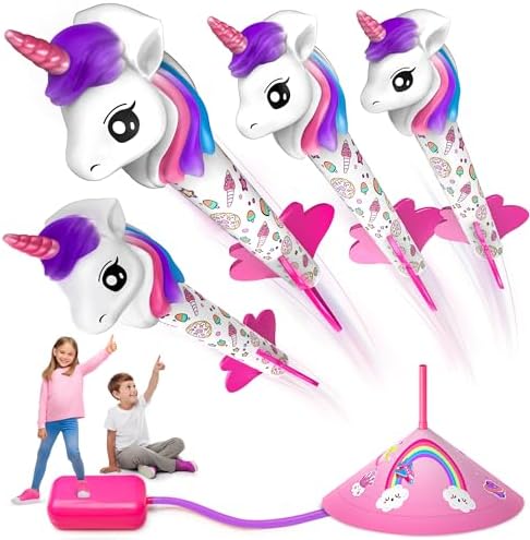 beefunni Unicorn Rocket Launcher for Kids, 4 Unicorns Outdoor Toys for Girls, Christmas Easter Birthday Gifts for Girls Ages 2 3 4 5 6 7 8 Years Old, Fun Indoor Toys for Kids Ages 2-4-6 Years Old