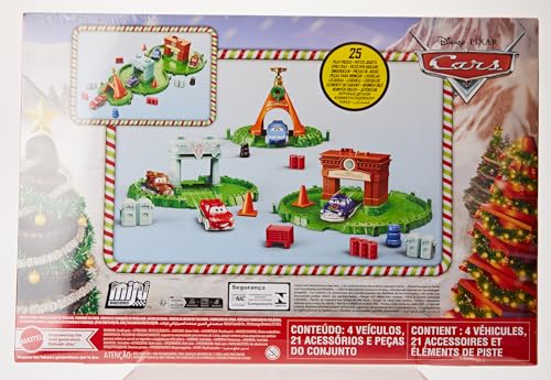 Mattel Disney and Pixar Cars Mini Racers Advent Calendar, 25 Surprises Include 4 Mini Toy Cars & Reconfigurable Playset