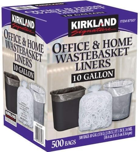 Kirkland Signature RutaVm 10 Gallon Clear Plastic Trash Bags, 23 x 25 Inches, 0.34 Mil, 125/Roll, 4 Rolls/Case (500 Bags Total, bulk packaging)
