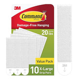 Command 20 lb XL Heavyweight Picture Hanging Strips 10 Pairs (20 Command Strips), Damage Free Hanging Picture Hangers, Heavy Duty Wall Hanging Strips for Home Decor, White Adhesive Strips