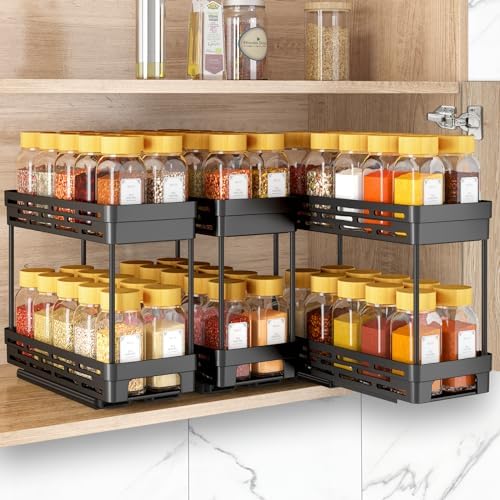 3 Packs Pull Out Spice Rack Organizer for Cabinet, Slide Out Spice Racks Organizer, Easy to Install Spice Cabinet Organizers, 4.33''Wx10.4''Dx8.5''H, Each Tier Hold 10 Spice Jars - 2 Tier