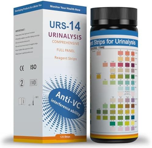 14-Parameters URS Test Strips for Urinalysis [120 Count], Detection Liver & Kidney, UTI, Ketosis - CRT, SG, PRO, BIL, KET, +9 More