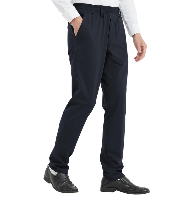 LETAOTAO Mens Elastic Waist Pants for Seniors High Stretch Expandable Waist Slaks for Elderly with Magnet Button (Black 34W x 32L)