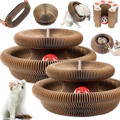2PC Cat Toy, Magic Organ Cat Scratch Board Foldable Cat Accordion Toy, Cardboard Cat Toys, Interactive Scratch Pad Cat Toy with Toy Bell Ball (2pc)