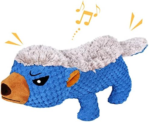 IOKHEIRA Dog Plush Toys for Aggressive Chewers, Indestructible Dog Squeaky Toys with Crinkle Paper, Durable Teething Chew Toys for Medium and Large Breed (Blue)