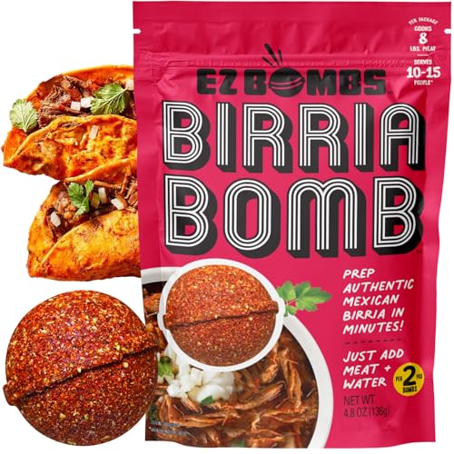 EZ Bombs Birria Bomb Seasoning, Pack of 2 – Authentic Mexican Spice Mix for Tacos, Burritos, Nachos, and Quesadillas – Made with Real Chiles, Herbs, and Spices for Quick and Flavorful Meals