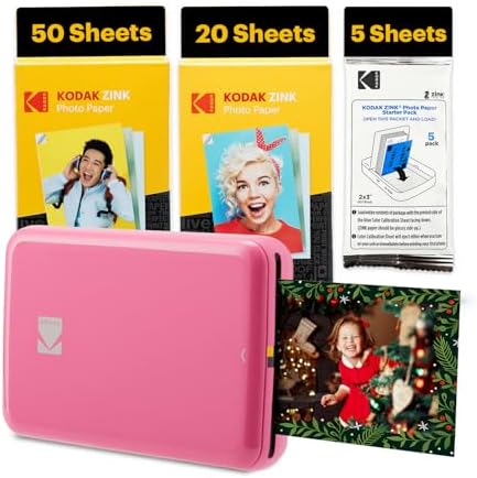 KODAK Step Instant Smartphone Photo Printer - 75 Sheets Bundle - Portable Mini Color Wireless Mobile Printer - Zink 2x3” Sticky-Back Photos - Bluetooth Compatible with Smart Devices - Fun App -Pink