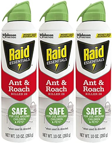 Raid Essentials Ant & Roach Killer Aerosol Spray, Child & Pet Safe, Kills Insects Quickly, for Indoor Use, 10 oz (Pack of 3)