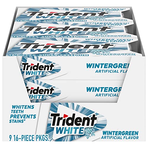 Trident White Wintergreen Sugar Free Gum, 9 Packs of 16 Pieces (144 Total Pieces)