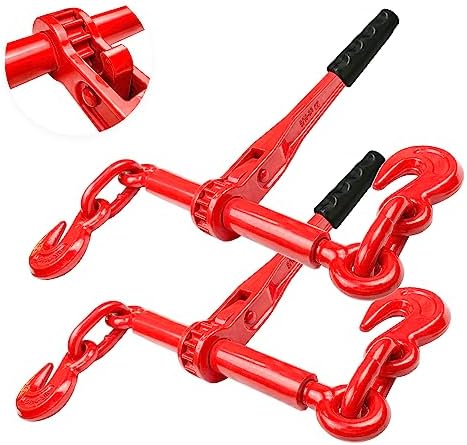 Ratchet Chain Binders 5/16'' - 3/8‘’ | 2 Pack Load Binder with 2 Grab Hooks | Tie Downs for Grade 70 Transport Chain | 5,400 Lbs. Safe Working Load- Heavy Duty Ratchet Binders for Towing