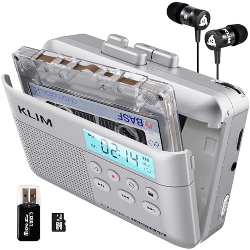 KLIM K7 Cassette Tape Player + Cassette to MP3 Converter + Portable Cassette Player + Walkman Cassette Player + Built-in Microphone & Speaker + Rechargeable Battery + Earphones + 16GB SD Card