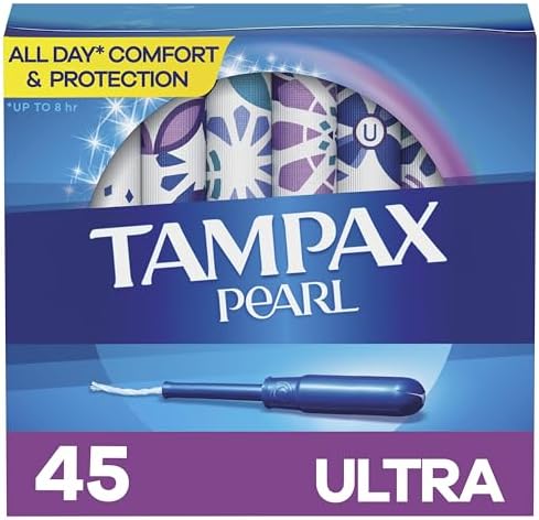 Tampax Pearl Plastic Tampons, Ultra Absorbency, 45 Count