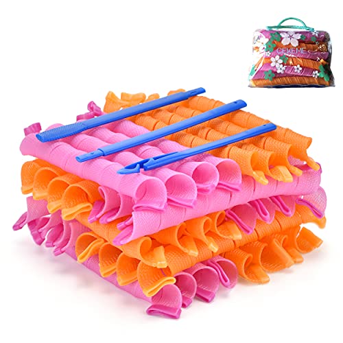40pcs Hair Curlers Spiral Hair Curlers for Long Hair, No Heat Curlers 22inch/55cm Magic Curls Hair Rollers with Styling Hooks Heatless Hair Curlers Styling Kit Pink&Orange