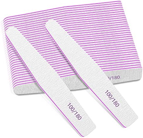 50Pcs Nail File Set, Emery Board Nail Files 100/180 Grit for Poly Nail Extension Gel and Acrylic Nails Nail File for Natural Nails Nail Filers Manicure Tool