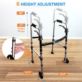 2 Wheel Walker, Lightweight Walkers for Seniors Foldable, 2×5" Front Wheeled Walker, 6 Adjustable Height, Rolling Walker with Wheels, Standard Walker, Weight Capacity 400lbs, Silver