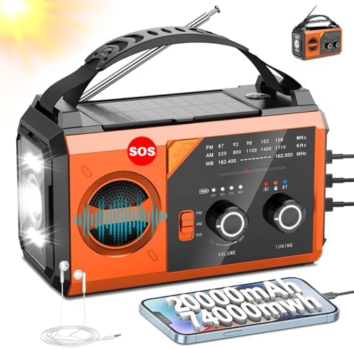 20000mAh Hand Crank Emergency Radio,AM/FM NOAA Weather Radio with 74000mWh Power Bank Cell Phone Charger,Solar Radio with LED Flashlight,USB Charged,Compass,SOS Alarm Camping & Survival(Orange)