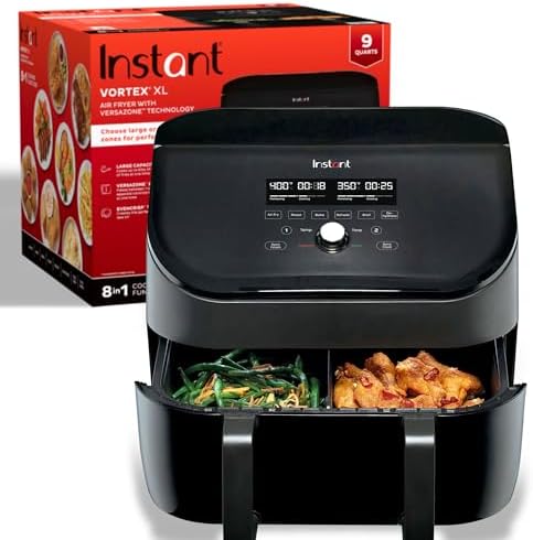 Instant Pot VersaZone 9QT Air Fryer,8-in-1 Functions with EvenCrisp Technology, Crisps,Broils, Bakes,Roasts, Dehydrates,Reheats at Same or Different Temperature, from the Makers of Instant Pot, Black