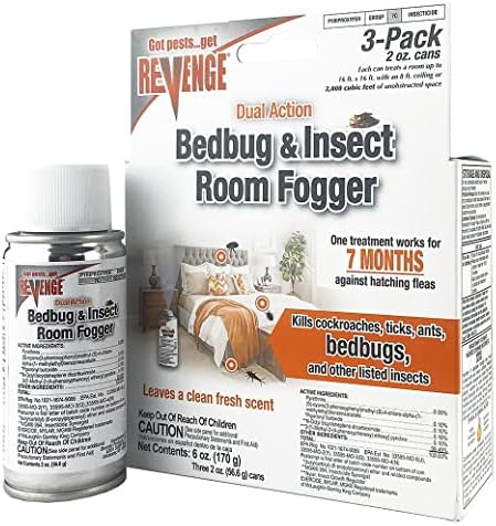 Bonide Revenge Dual Action Bedbug & Insect Room Fogger, Pack of 3 Long Lasting Protection Against Fleas, Ticks, Cockroaches, Ants