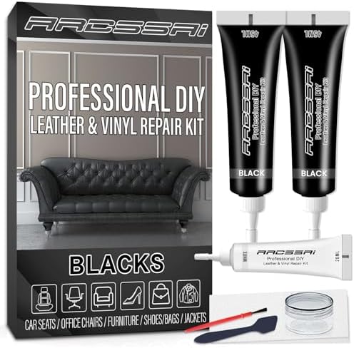 ARCSSAI Black Leather Repair Kit for Furniture, Gray & Black Car Interior, Car Seats, Sofa, Jacket and Purse, Vinyl Repair Kit for Tear & Burn Hole, with Color Matching Guide & Super Easy Instructions