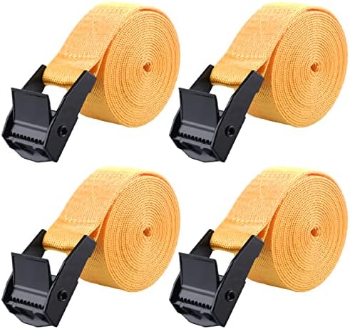 TRIWONDER Cinch Tie Down Strap Lashing Straps Heavy Duty Nylon Straps with Cam Buckles for Cargo, Trucks, Boat, Motorcycle,SUP, Kayak, Canoe, Trailer (2m, Yellow - 4 Pack)