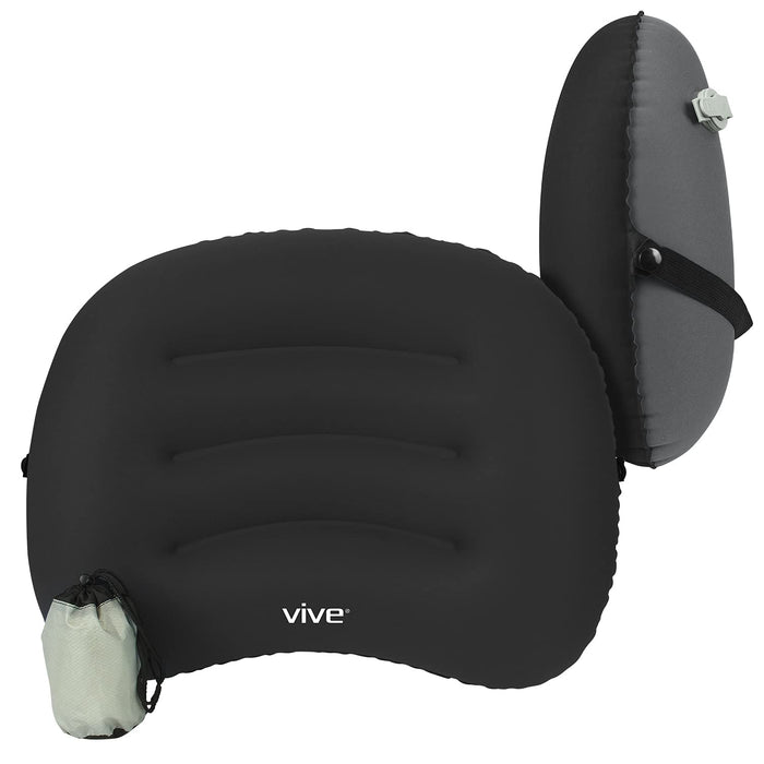 Vive Inflatable Lumbar Pillow - Cushion for Airplane Seat Travel Support - Lower Back Cushion for Car, Office Chair - Adjustable Firm Air Neck Pain, Sciatica Relief - Compact Portable Camping Headrest