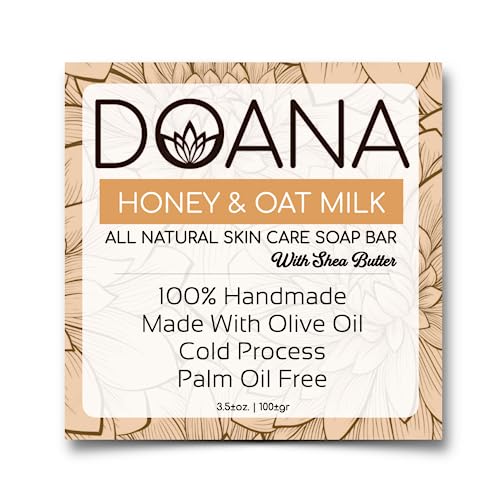 Honey and Oat Milk Soap Bar - Now with SHEA BUTTER - Vegan With Olive Oil and Coconut Oil, Palm Oil Free, Natural Face, Hand, Body Soap (Pack of 1)
