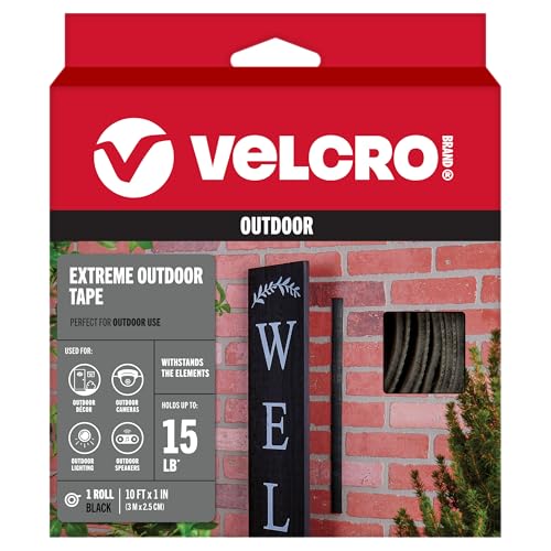VELCRO Brand Extreme Outdoor Heavy Duty Tape | 10Ft x 1 In | Holds 15 lbs | Black with Stick on Adhesive | Strong Weather Resistant Holding Power - 91843