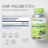 SOLARAY Saw Palmetto Berries 580 mg - Prostate Supplements for Men - Prostate Health, Urinary Tract Support, Hair Health, w/Fatty Acids and Plant Sterols, Vegan, 60-Day Guarantee, 360 VegCaps