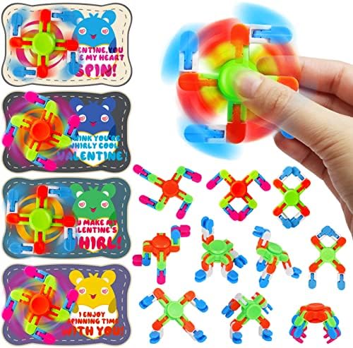 DG-Direct 28 Packs Valentine's Day Cards with fidget spinner Toys, Kids Valentine Party Favor, Valentine's Day School Classroom Prizes, Valentine Exchange Gift