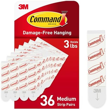 Command Medium Refill Adhesive Strips, Damage Free Hanging Wall Adhesive Strips for Medium Indoor Wall Hooks, No Tools Removable Adhesive Strips for Living Spaces, 36 White Command Strips