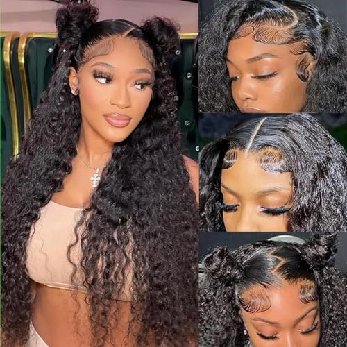 5x5 HD Lace Closure Wigs Human Hair 5x5 Water Wave Closure Wig 180% Density Deep Curly Closure Wig Wet and Wavy Water Wave Lace Front Wigs Human Hair Pre Plucked Glueless Deep Curly Wig 28 Inch