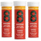 8Greens Daily Greens Energy Effervescent Tablets - Natural Energy Boost, Pre-Workout, No Crash, Greens Powder, Made with Guarana & Yerba Mate, Vitamin B12, Peach Flavor, Pack of 3