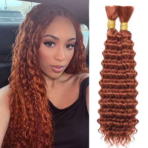 Ginger Bohemian Braiding Hair Deep Wave Bulk Hair for Braiding No Weft Hair Curls for Boho Braids Wet and Wavy Curly Bundles for Braiding Hair Extensions 2 Bundle 200g 18 Inch Water Wave, 350