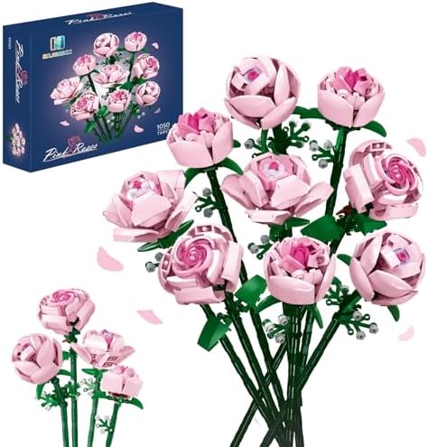Flowers Building Set Compatible with Lego for Adults,Roses for Her or Him for Christmas,Anniversary,Botanical Collection,Artificial Flowers Home Decoration 741 pcs