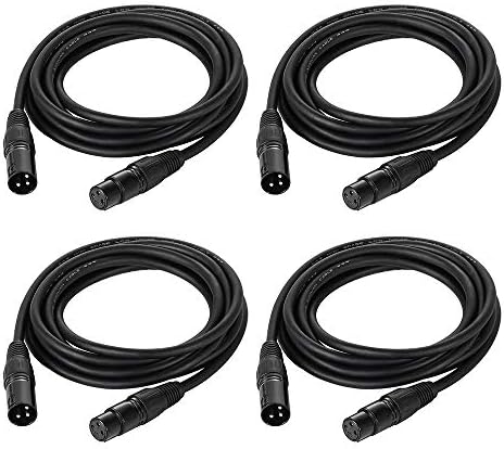 10ft / 3.04m DMX Cable, 4 Packs 3 Pin DMX Cables DMX Wires, DMX512 XLR Male to Female Stage Light Signal Cable with Metal Connectors, Connection for Stage & DJ Lighting fixtures
