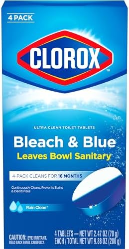 Clorox Ultra Clean Toilet Tablets Bleach & Blue, Rain Clean, 4 Ct (Package May Vary)