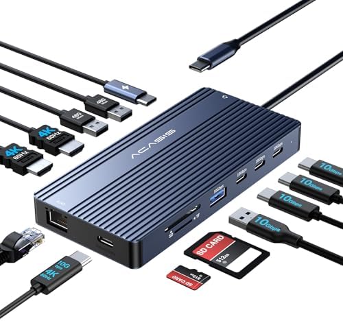 USB C Docking Station Dual Monitor 2 HDMI 4K@60HZ,14 in 1 Laptop Docking Station 3 Monitor with 10Gbps(USB C Video+Data,3*USB C,USB A) Ethernet,PD 100W,SD/TF,3.5mm Audio for Dell/HP/Mac