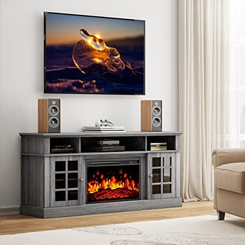 Pipishell Fireplace TV Stand with 23 inch Fireplace for up to 70 inch TVs, Electric Fireplace TV Stand Holds up to 200 lbs, Fireplace Entertainment Center TV Console Table with Open Shelves, PIWFS01G